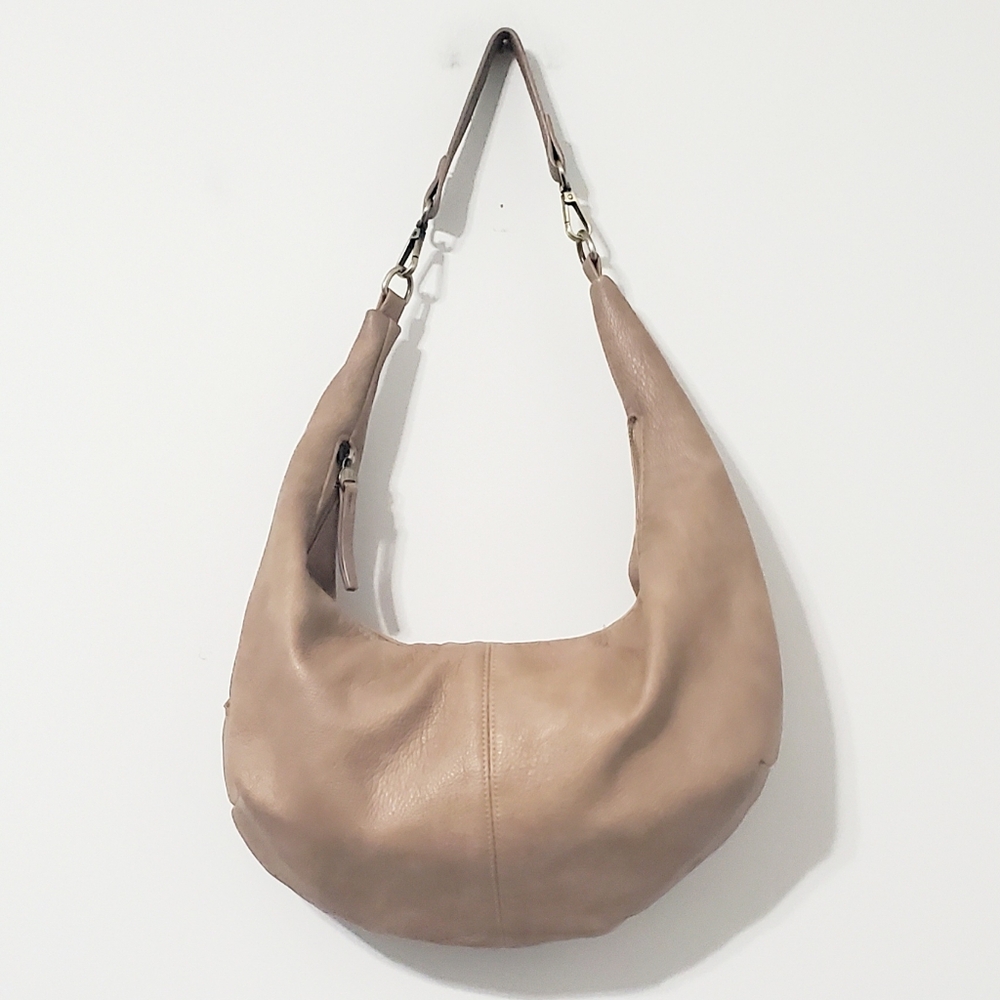 Joy Susan Rhea Slouchy Crescent Hobo Shoulder Bag Tan Vegan Leather